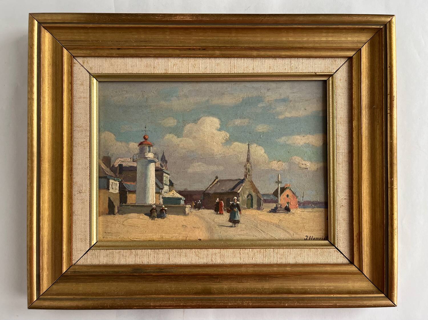 Tableau : huile sur panneau vue de port breton