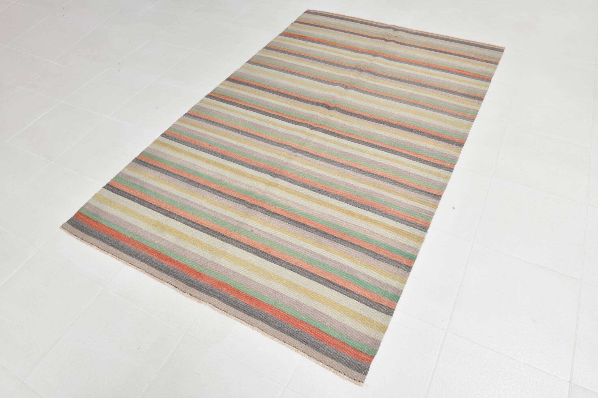 Green Striped Turkish Vintage Kilim Rug, 167x298Cm
