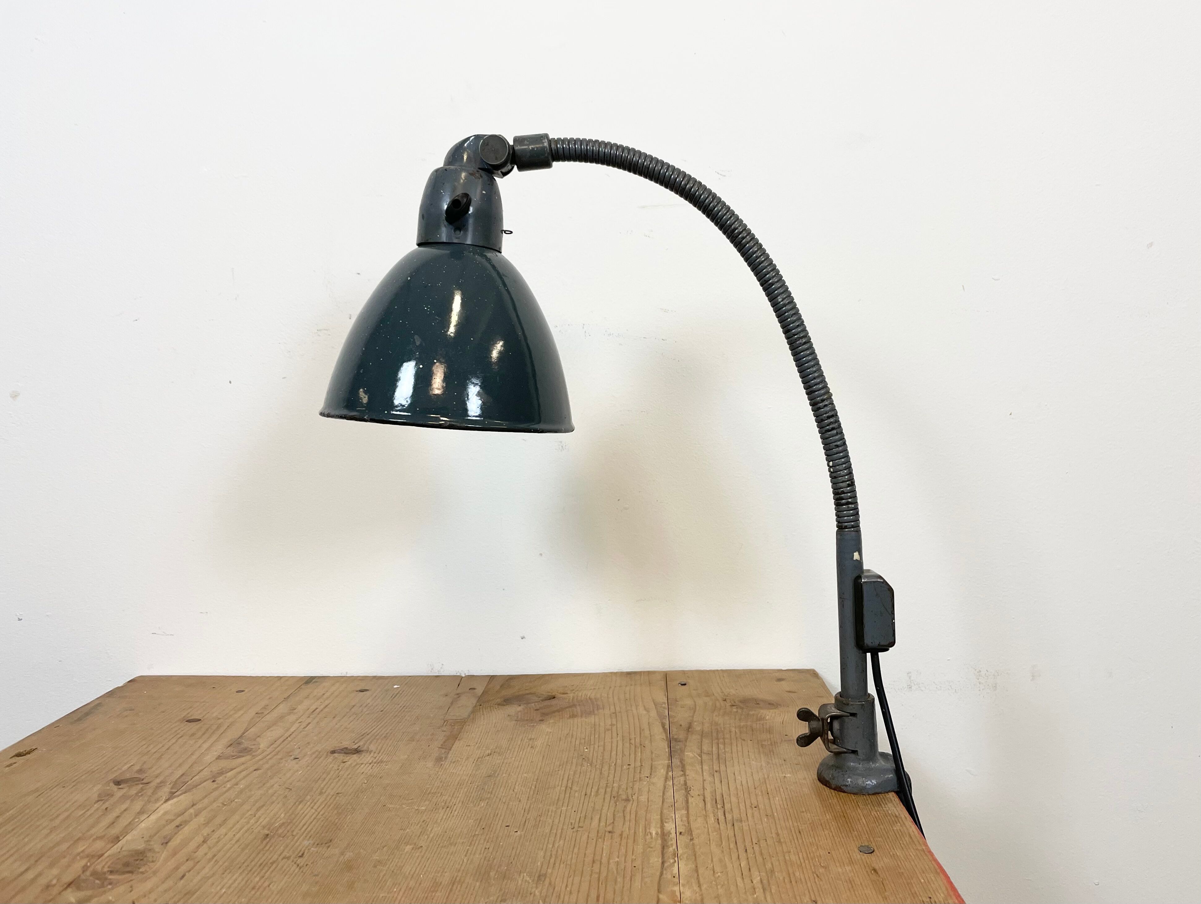 Industrial Grey Enamel Gooseneck Desk Lamp from Siemens, 1950s