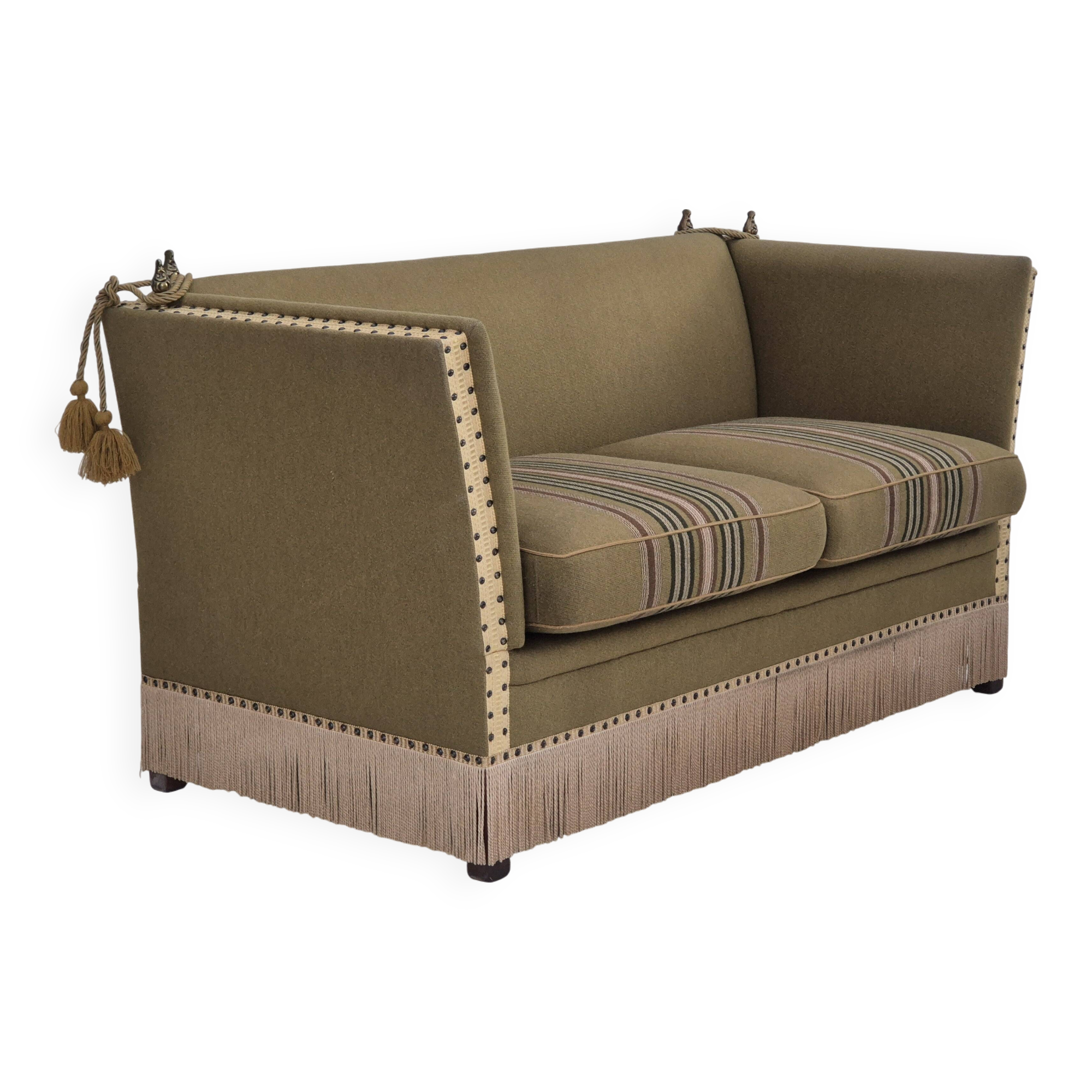 1960s, Danish velour 2 seater drop arm sofa, wool, original condition.