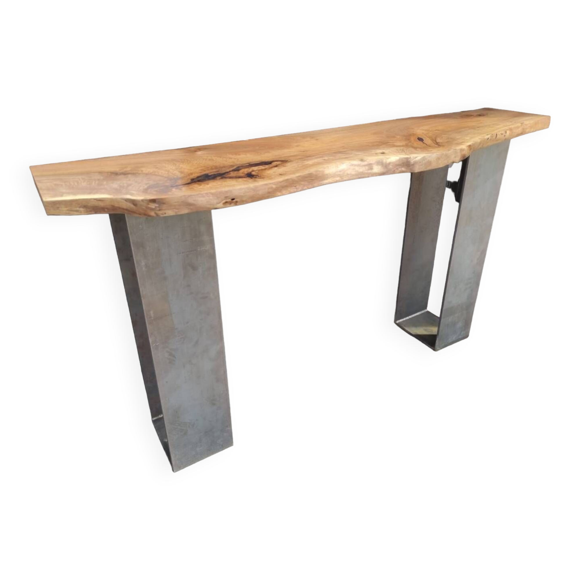 Walnut console with steel legs