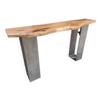 Walnut console with steel legs