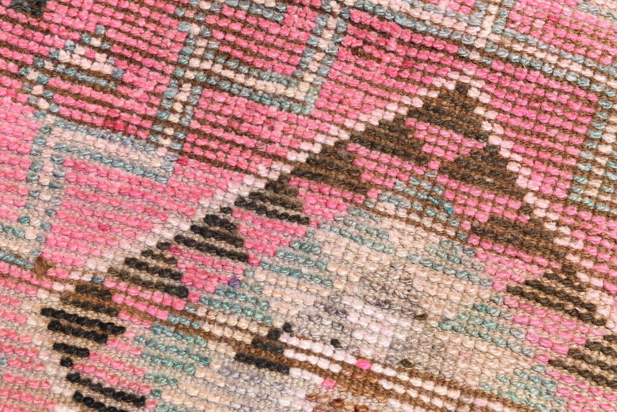 Tapis Couloir Rose à Médaillons, Tapis Turc Vintage, 86x364 Cm