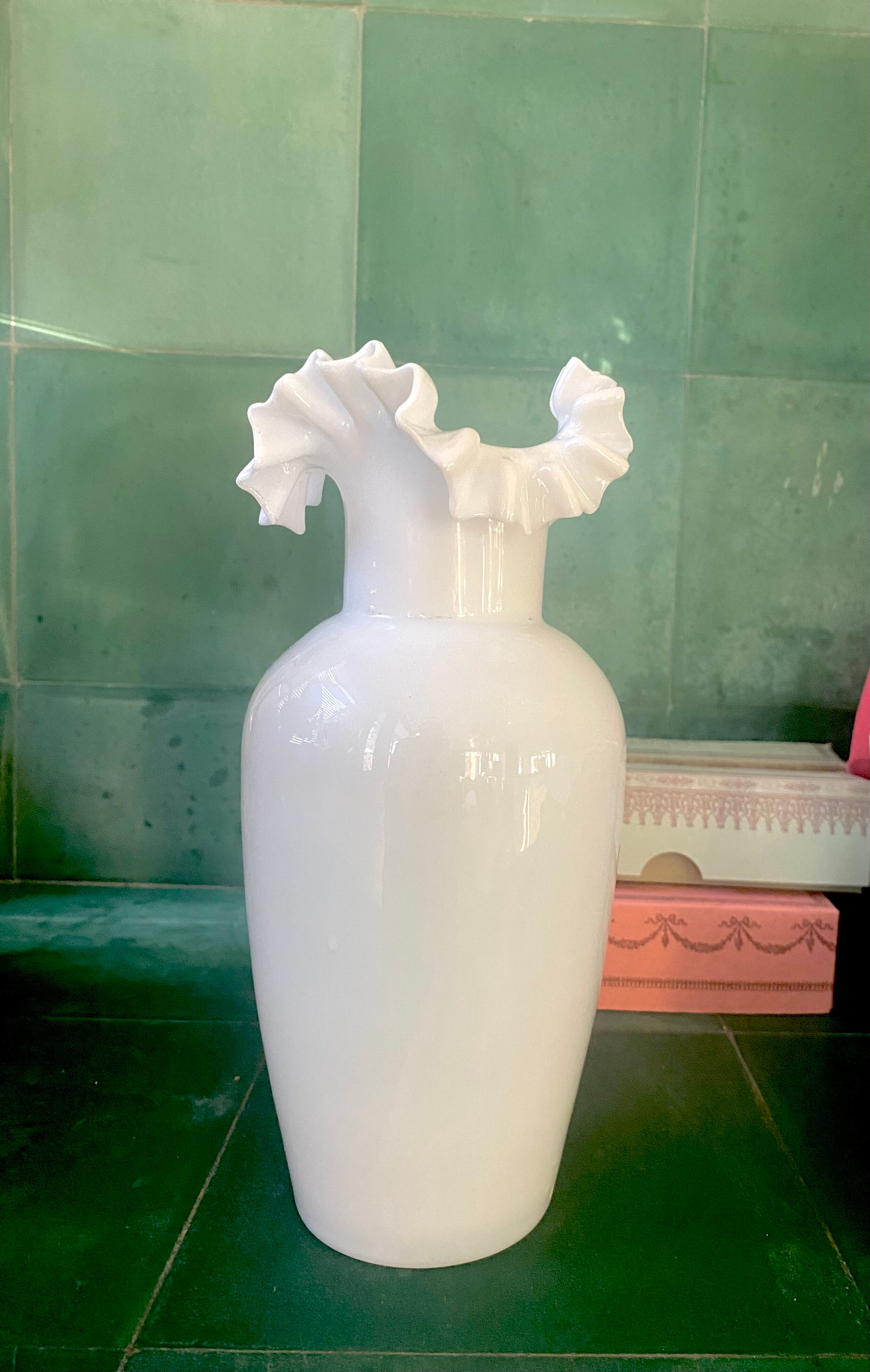 Opaline vase scalloped neck