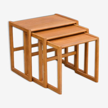 Danish pull-out tables in blond teak