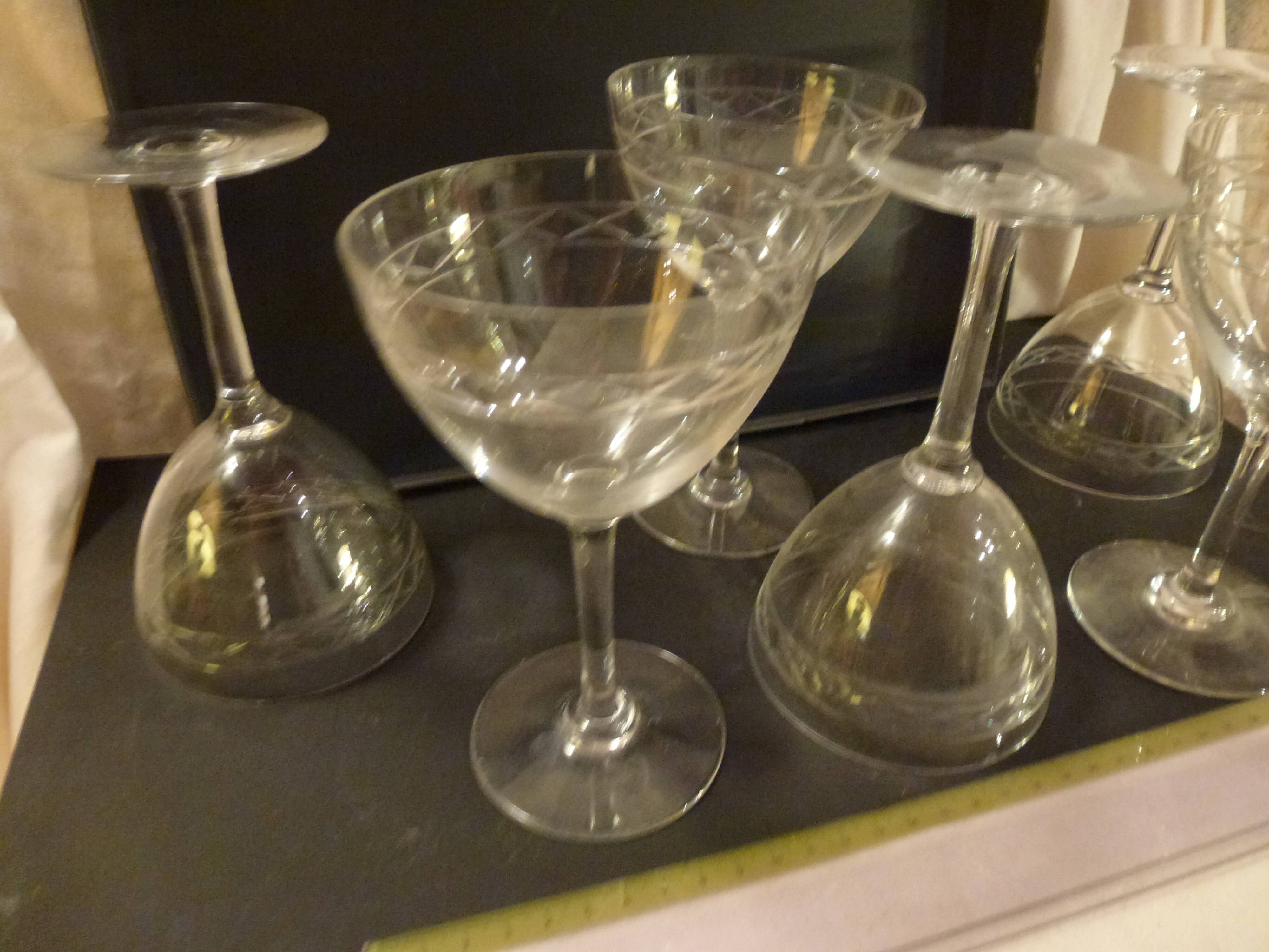 Set of 6 vintage engraved crystal champagne glasses