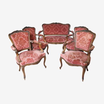 Salon rocaille style Louis XV, 4 fauteuils et une banquette