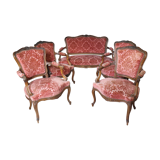 Louis XV style rocaille lounge, 4 armchairs and a bench seat
