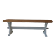 Banc vintage réenchanté en gris perle, assise bois.