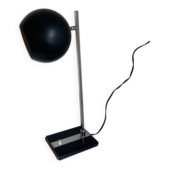 Large vintage 1960s eyeball design black and wood desk lamp - 50 cm