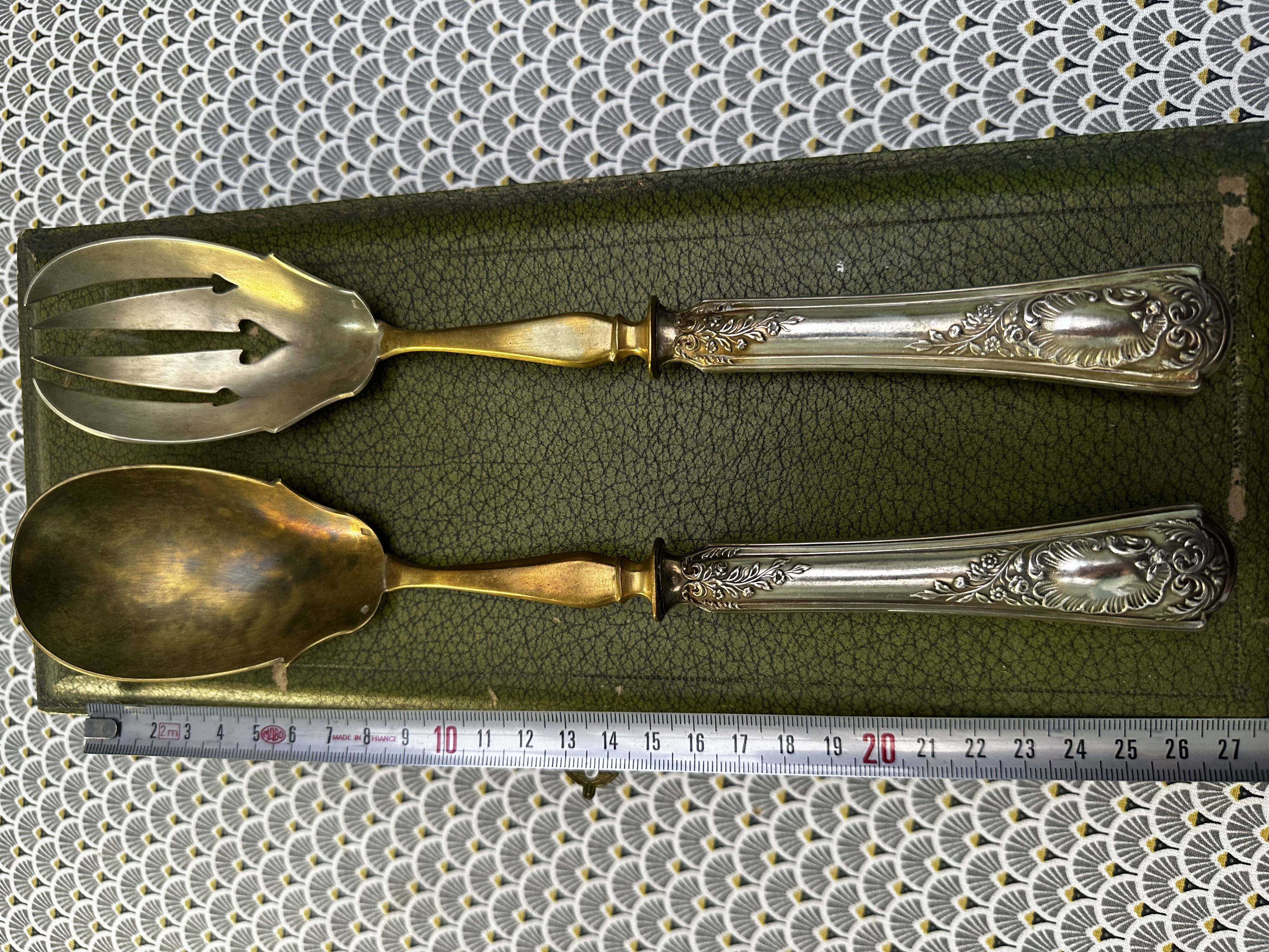 Silver and Vermeil Salad Serving Set, Art Nouveau Period