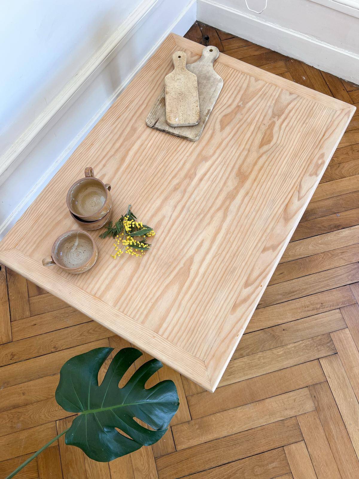 Yellow solid wood coffee table