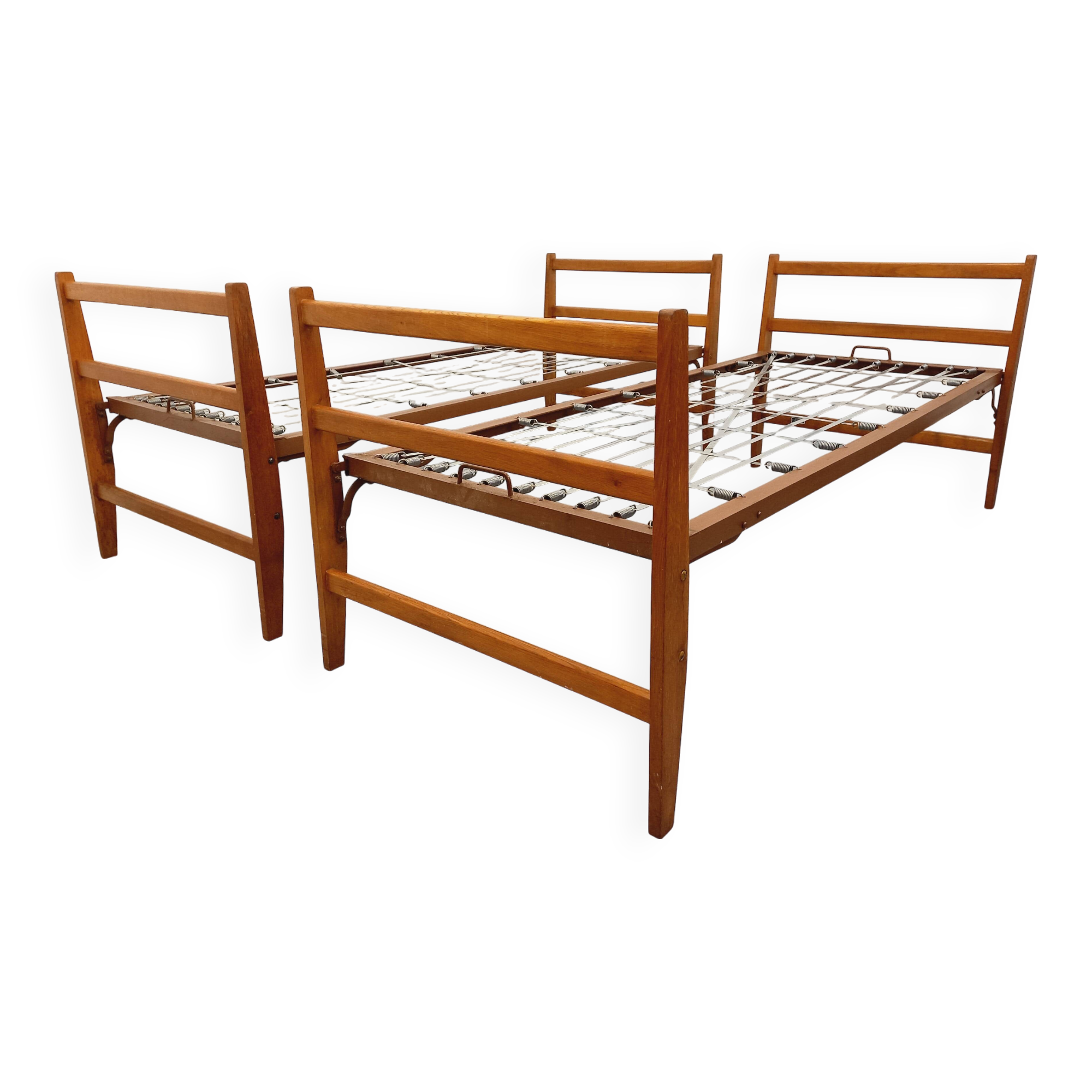 Pair of vintage stackable daybeds in oak wood and metal from the 60s