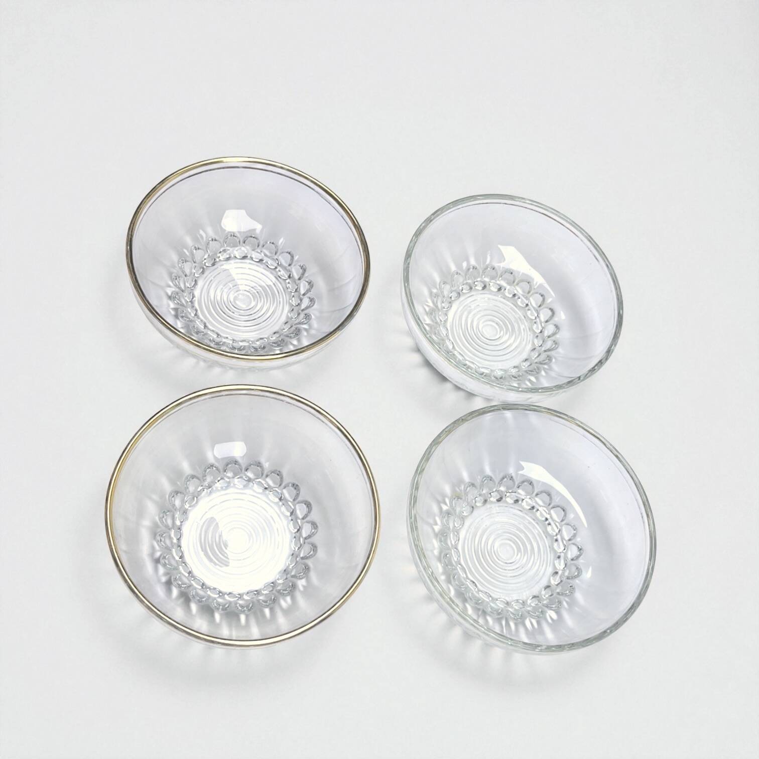 Fruit salad service in molded glass and gilt decoration with balls, 1950