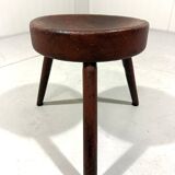 Tabouret trépied rustique ancien en bois, années 1900
