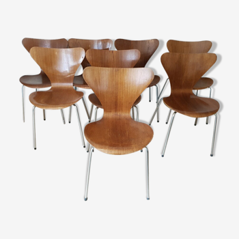 Lot de 8 chaises 3107 par Arne Jacobsen pour Fritz Hansen années 60