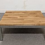Coffee table, end table in chromed metal and wood, 70s-80s