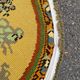 Vintage oval rug from the 70s - Pop flower patterns in green & mustard 185x115.