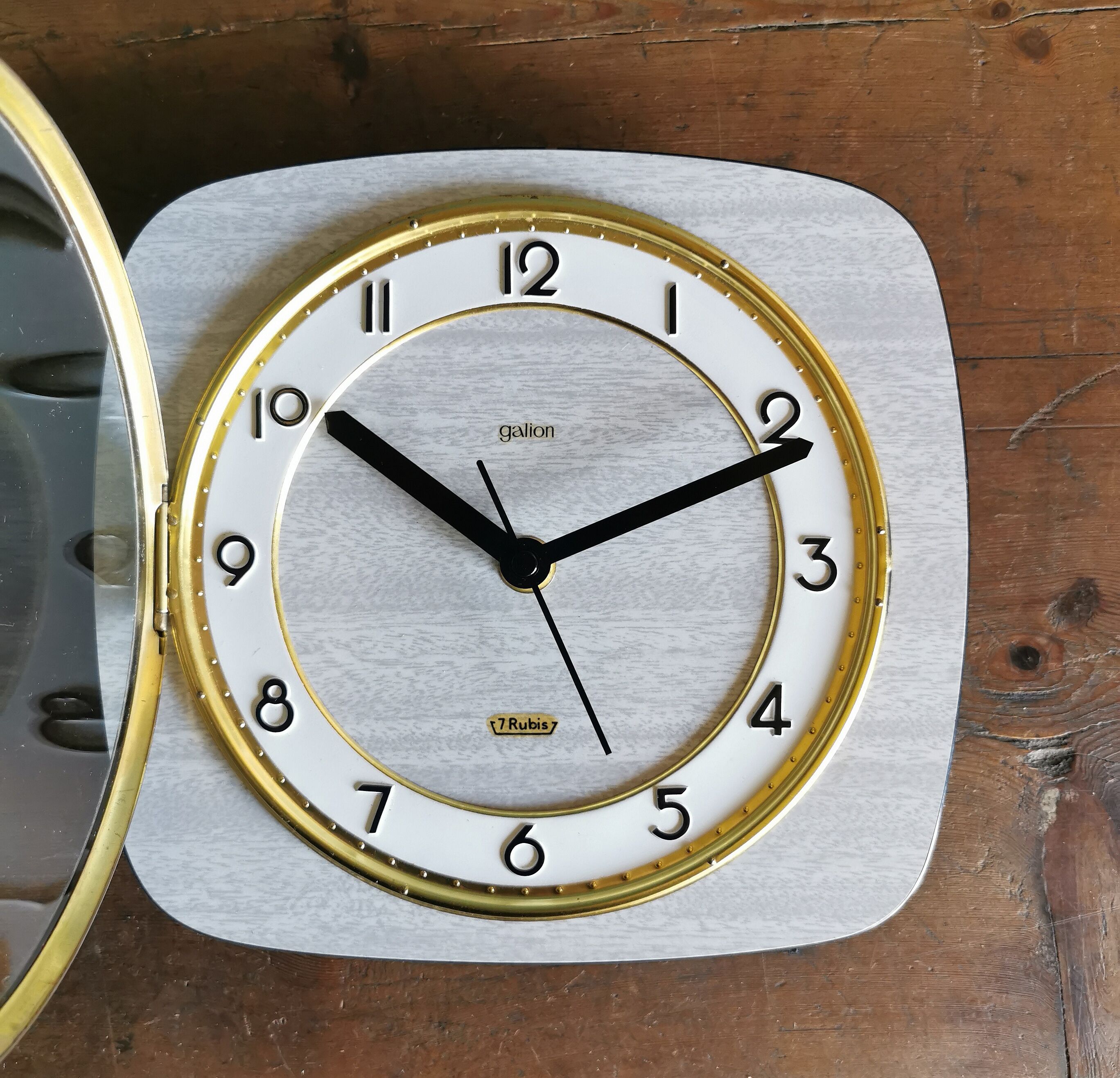 Vintage formica clock rectangular silent wall clock "Gray Galion"