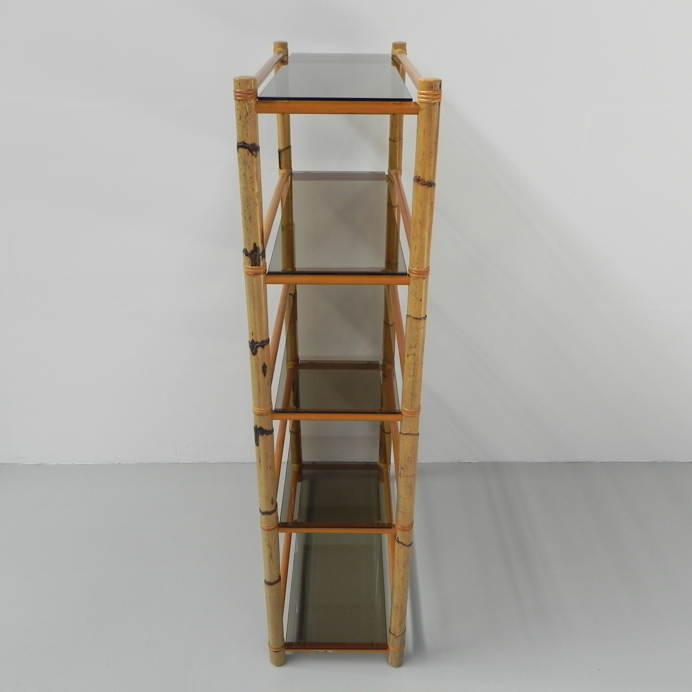 Bamboo display cabinet with 5 smoked glass shelves
