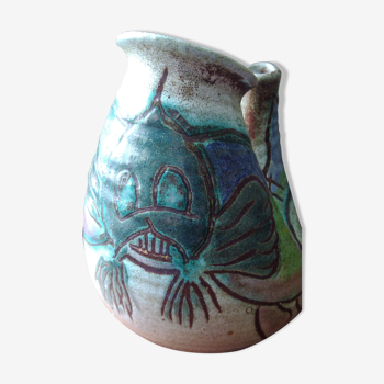 Ceramic vase signed Accolay zoomorphic fish decoration