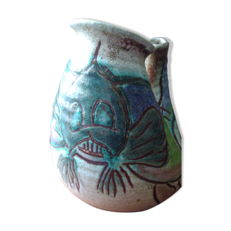 Ceramic vase signed Accolay zoomorphic fish decoration