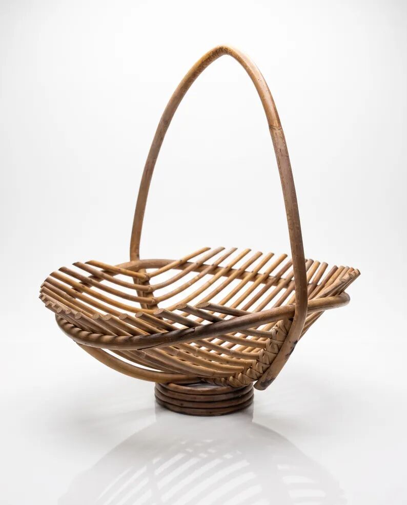 Vintage bamboo and rattan fruit bowl – Large fruit basket, boho chic / Riviera, retro centrepiece – Mid-Century 60s design