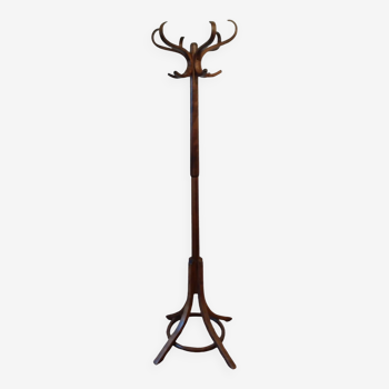 Coat rack on parrot stand, Thonet Baumann style, turned wood, 1950s