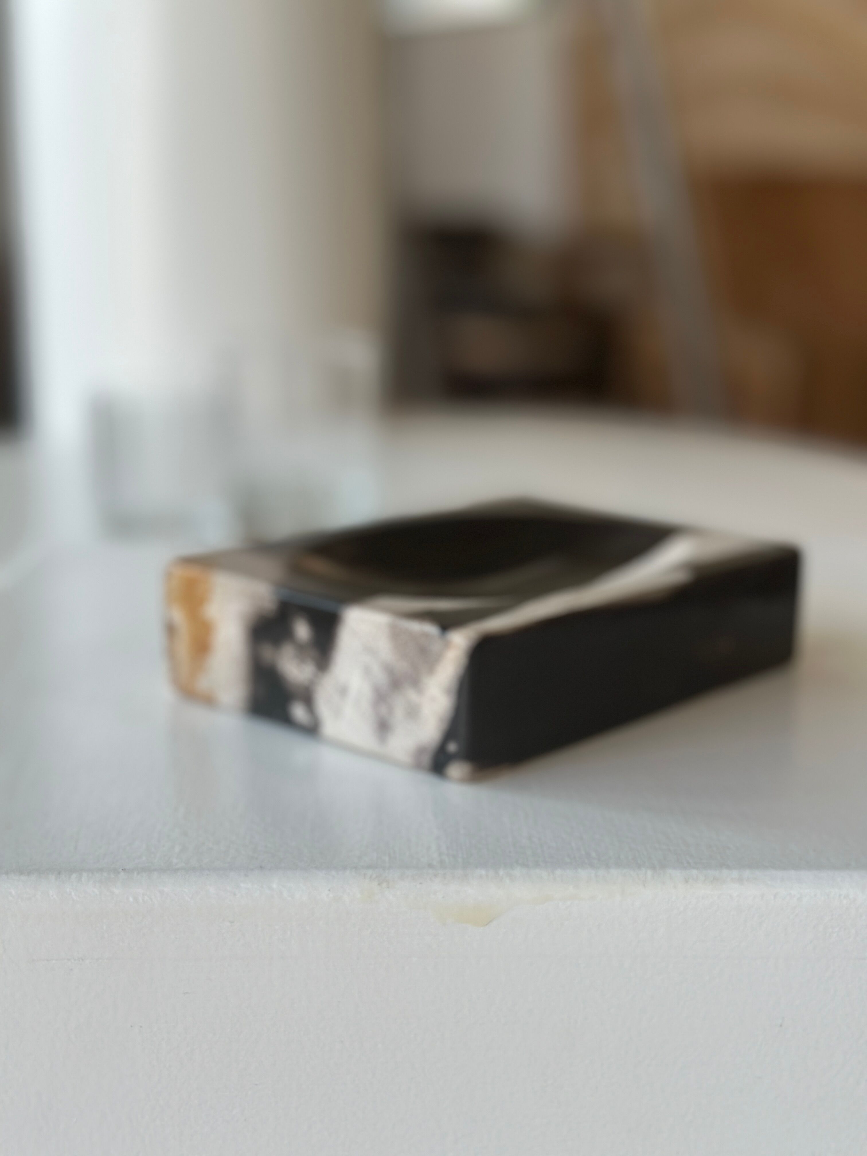Symmetrical multicolored petrified wood soap dish