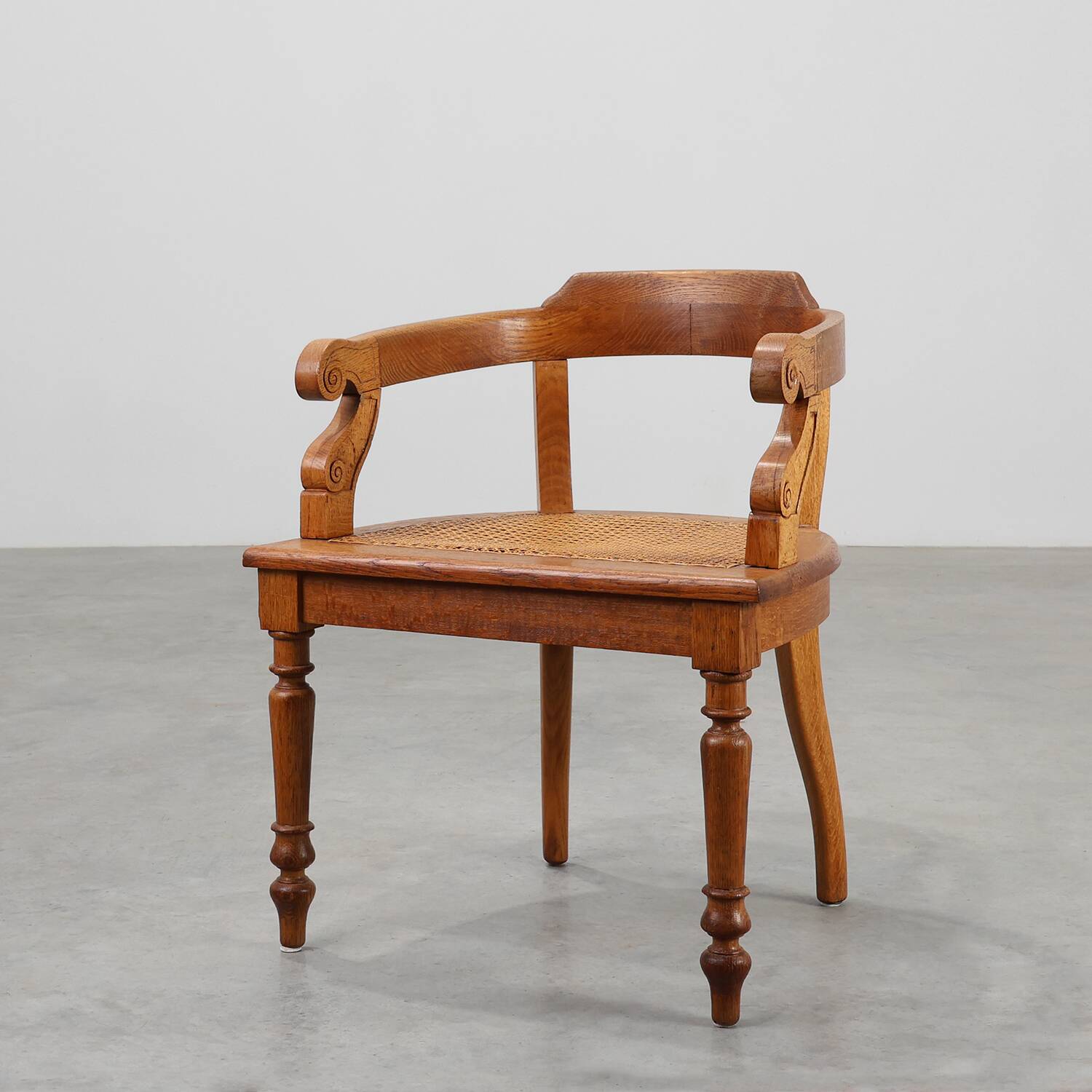 French Neoclassical Oak Chair with Wicker Seat, Late 19th Century