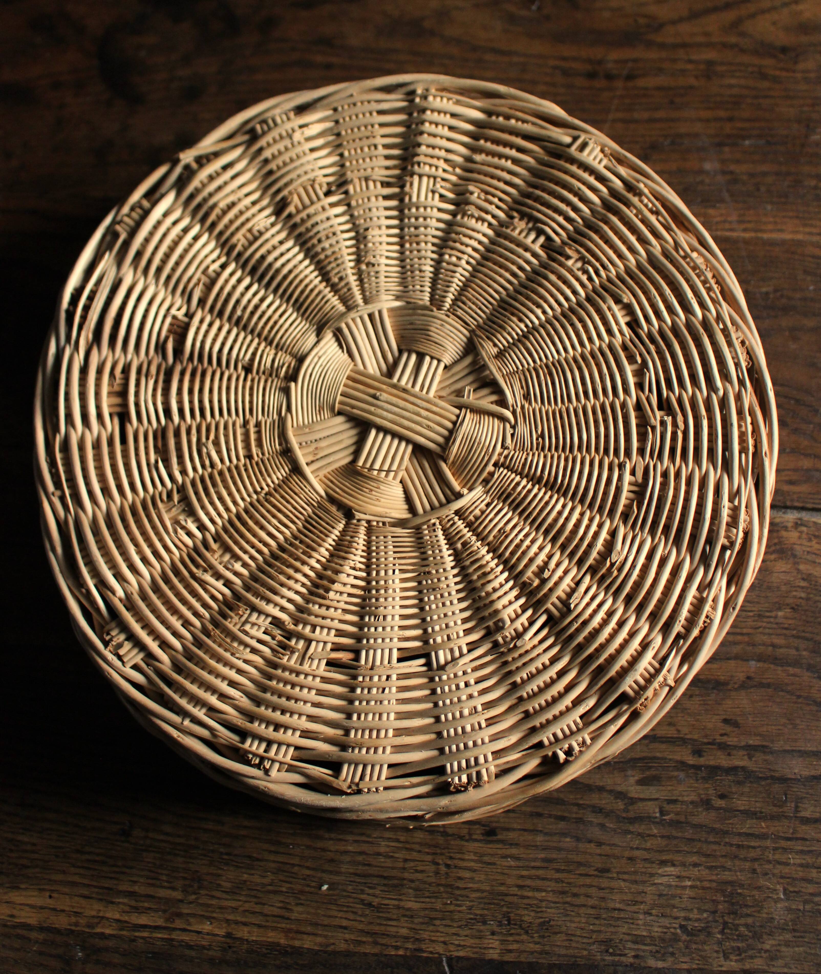 Round wicker basket vintage weaving