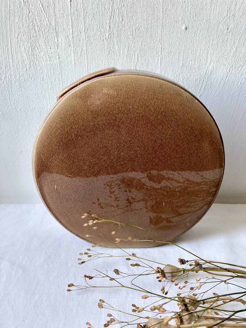 Large crackled glazed stoneware gourd vase, Sia Collection