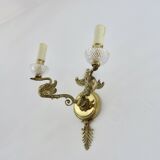 Pair of Lucien Gau "swan" wall lights in gilded bronze with bright gold and crystal