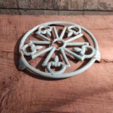 Vintage French light greenish blue cast iron table mat