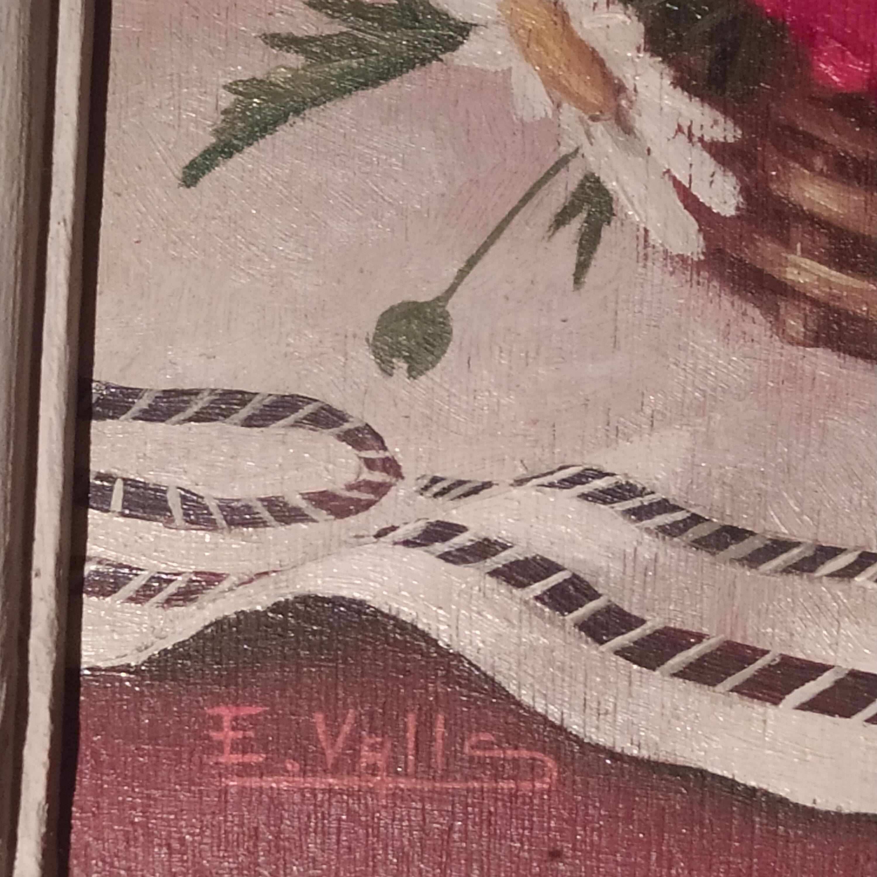 oil on panel bouquet of poppies and daisies Ernesto Valls