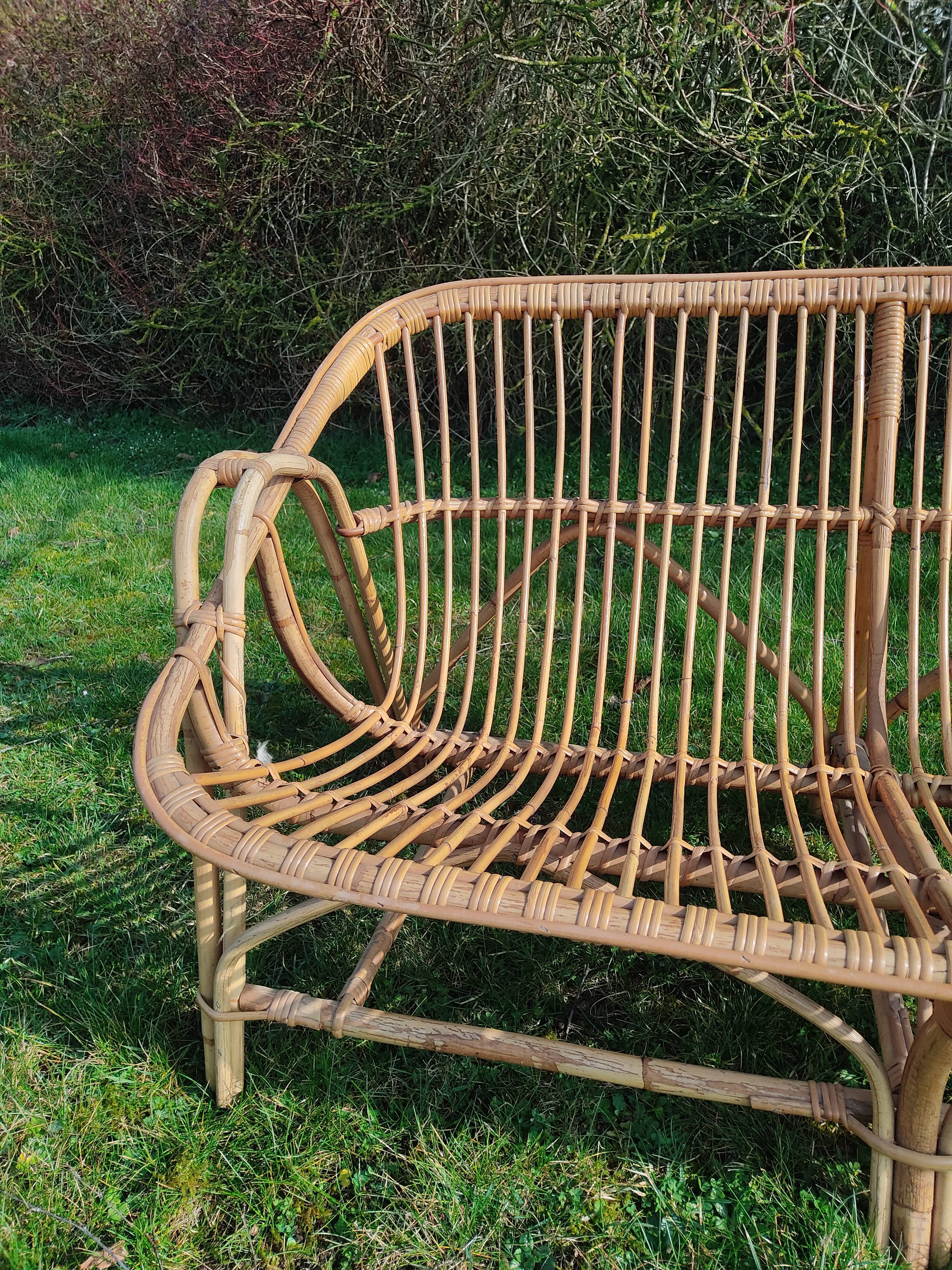 Vintage rattan bench