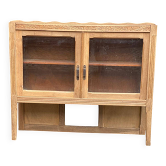Vitrine vaisselier vintage en bois massif art déco 1950