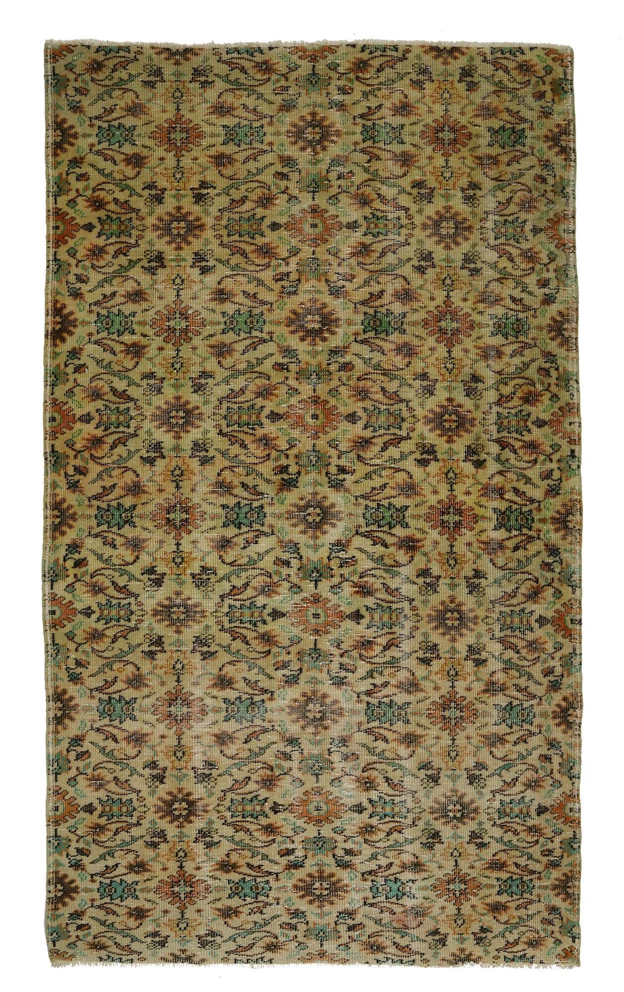 Vintage Turkish Floral Rug Orange and Green 263 x 158 cm