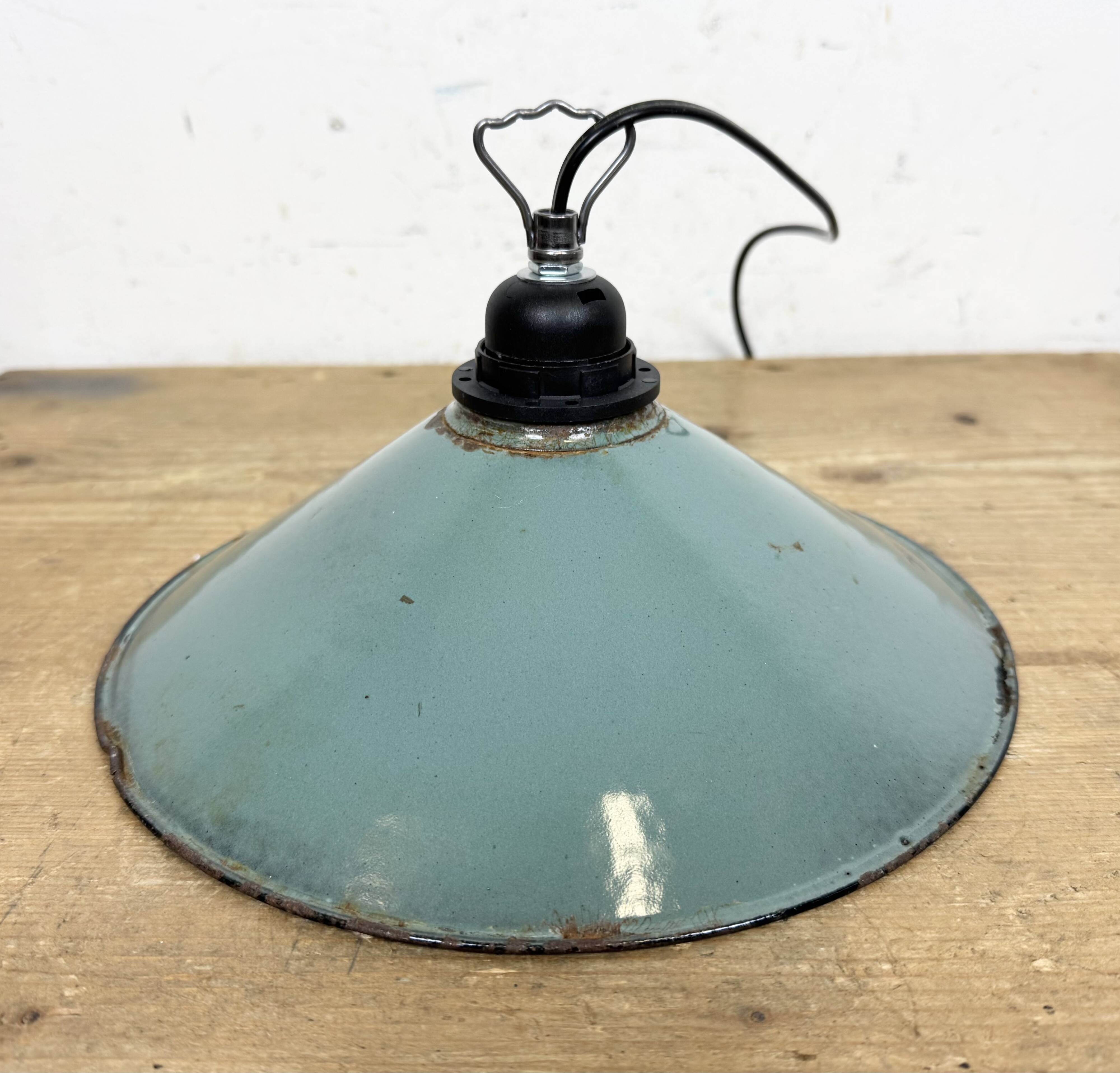 Industrial Petrol Enamel Factory Pendant Lamp, 1960s
