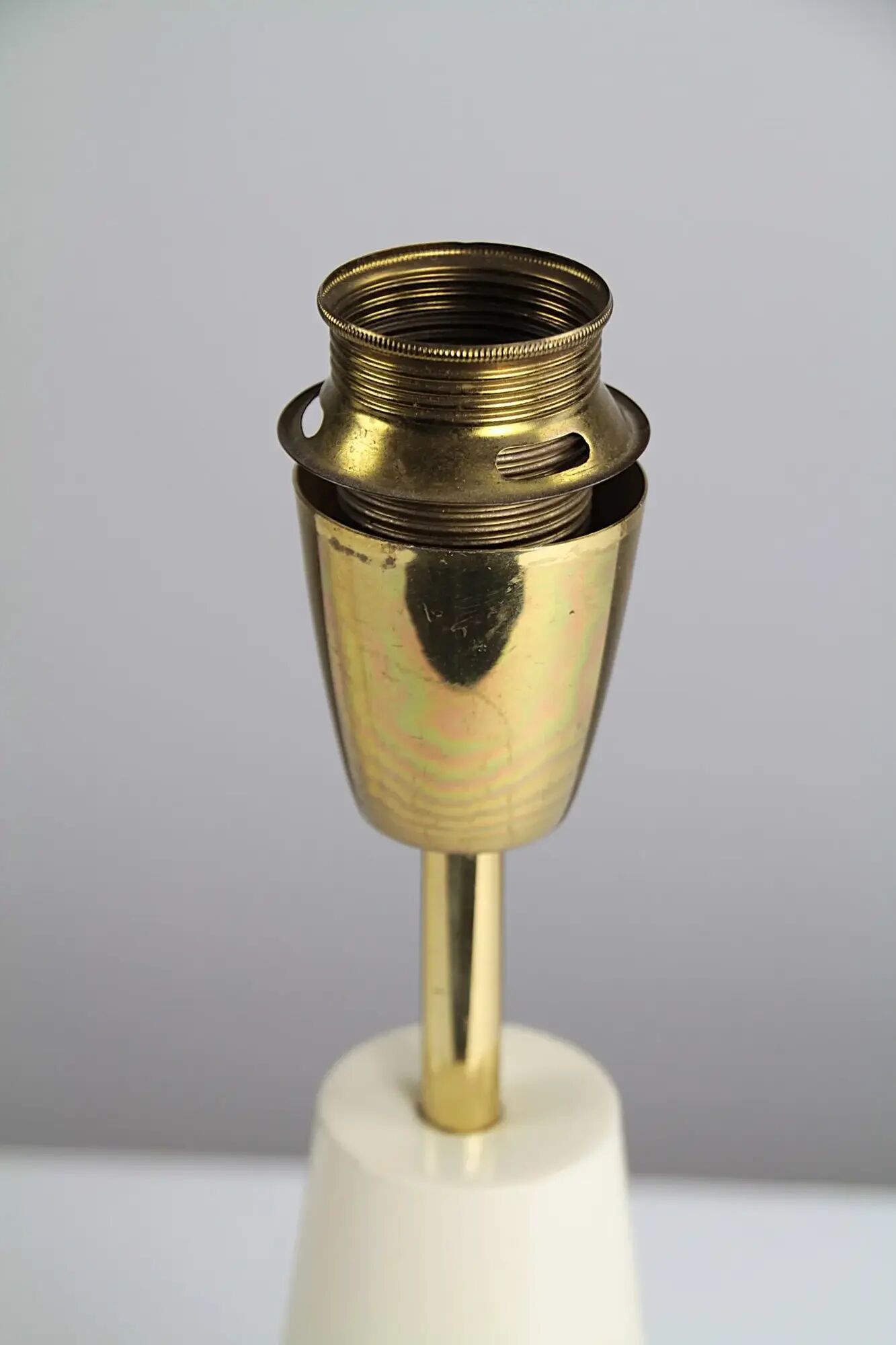 Cream & brass table lamp, Italian modernist, 1950s
