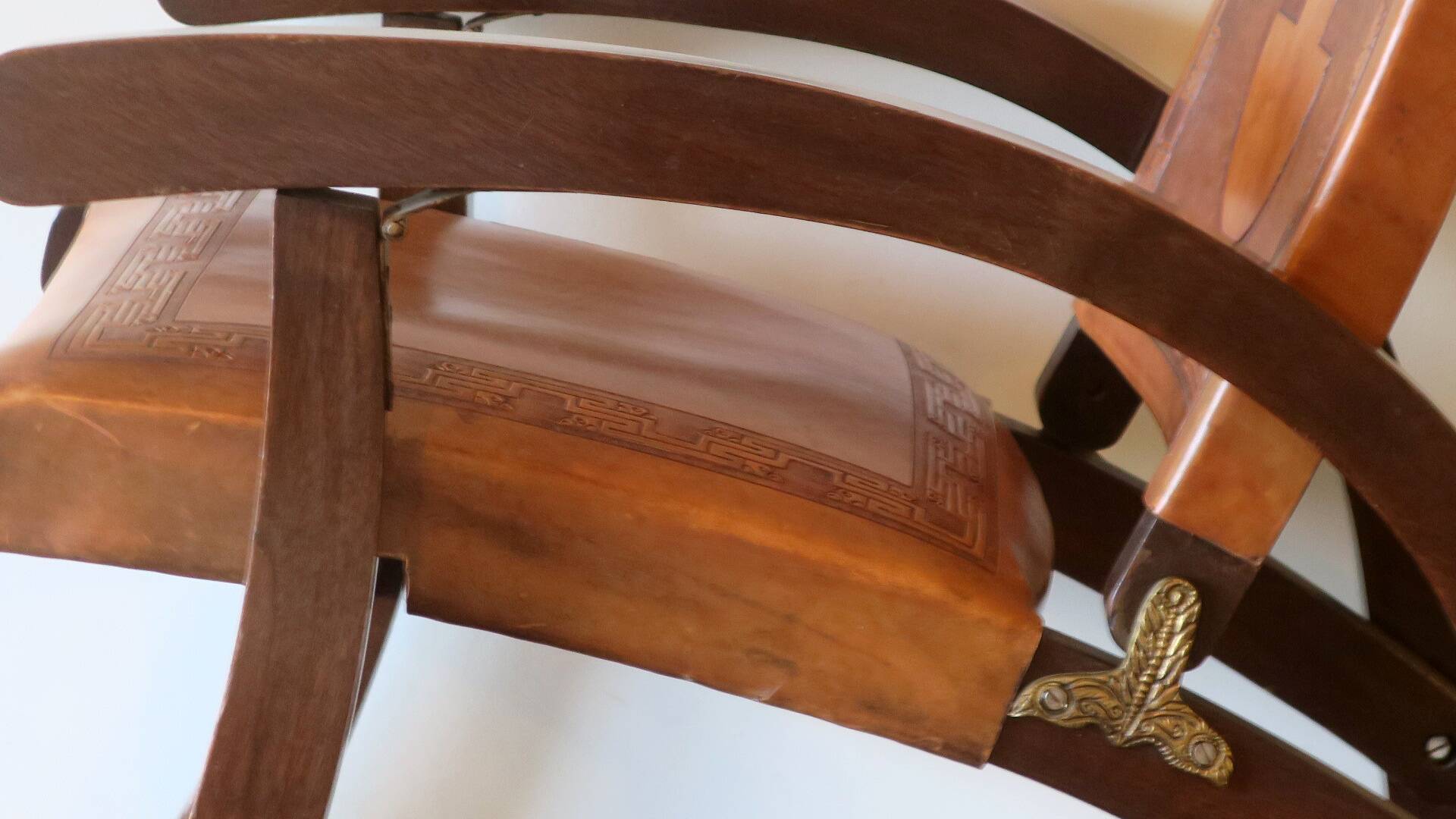 Tiahuanaco design tooled leather folding armchair by Angel Pazmino, Ecuador