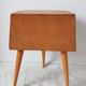 Old bedside table varnished wood, tripod varnished feet, vintage French, 50s (1)