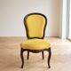 Set of 6 antique classic style chairs in wood and yellow fabric.