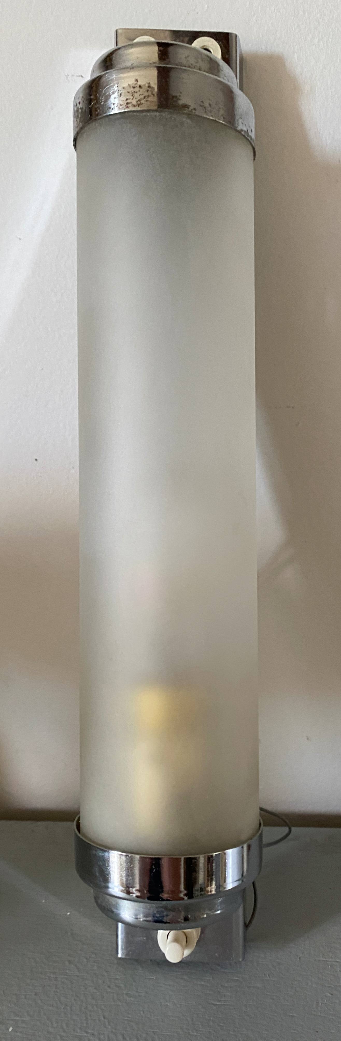 Lamp wall lamp vintage tube sandblasted glass and mounting chrome