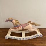 Hand-painted antique rocking horse – pastel nursery decor, heirloom toy