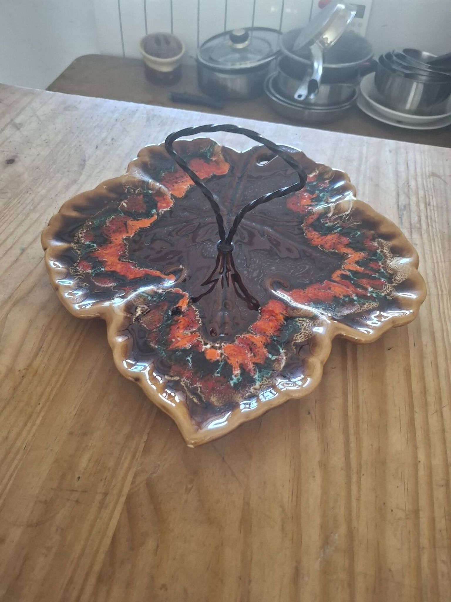 Vintage Vallauris ceramic plate - vine leaf