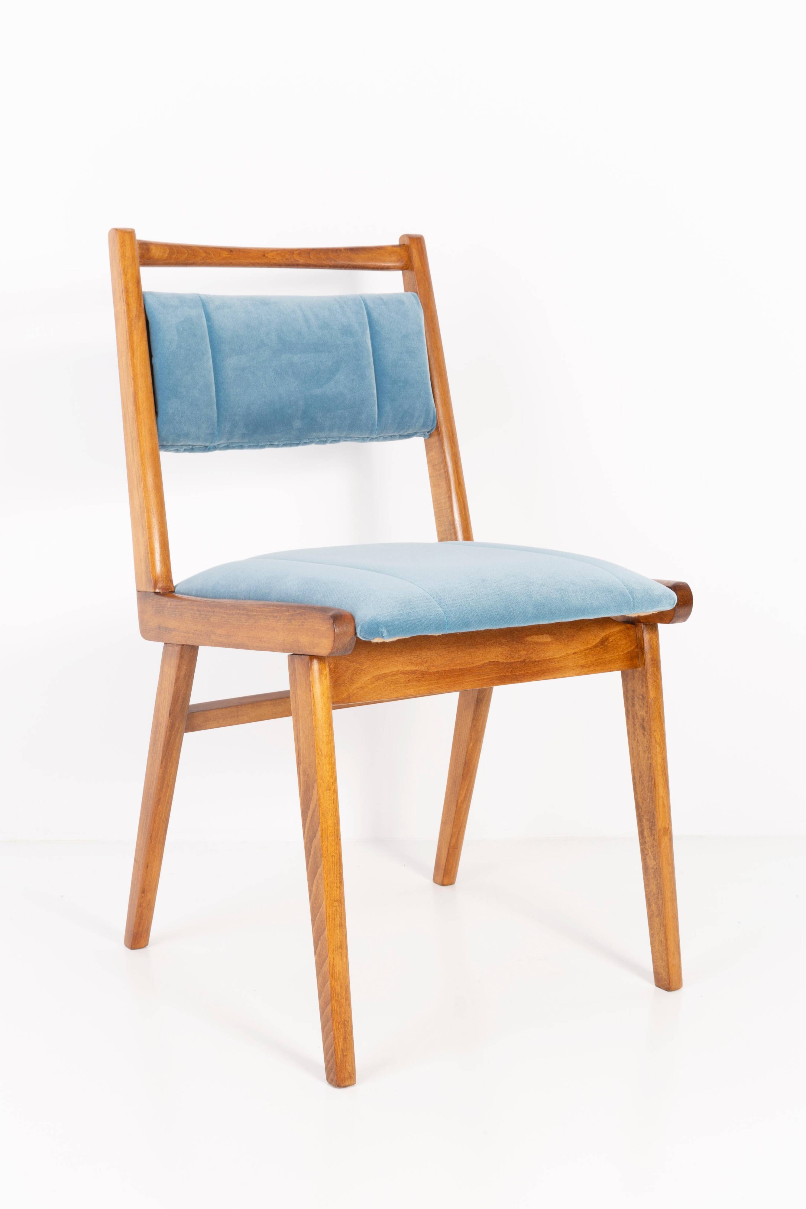 Vintage light blue velvet chair, mid-century, Europe, 1960s.