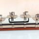 Four-headed candlestick in teak and chrome metal Scandinavian style / vintage 60s-70s