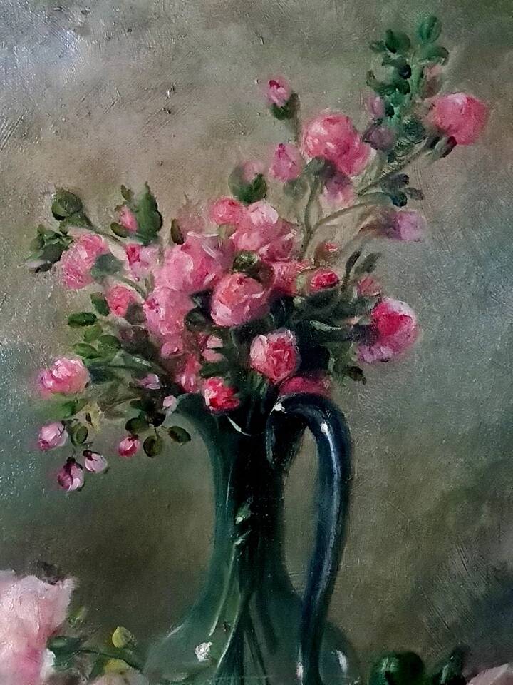 Old HST Still Life with Roses circa 1900 signed Martih 65x54 cm D151