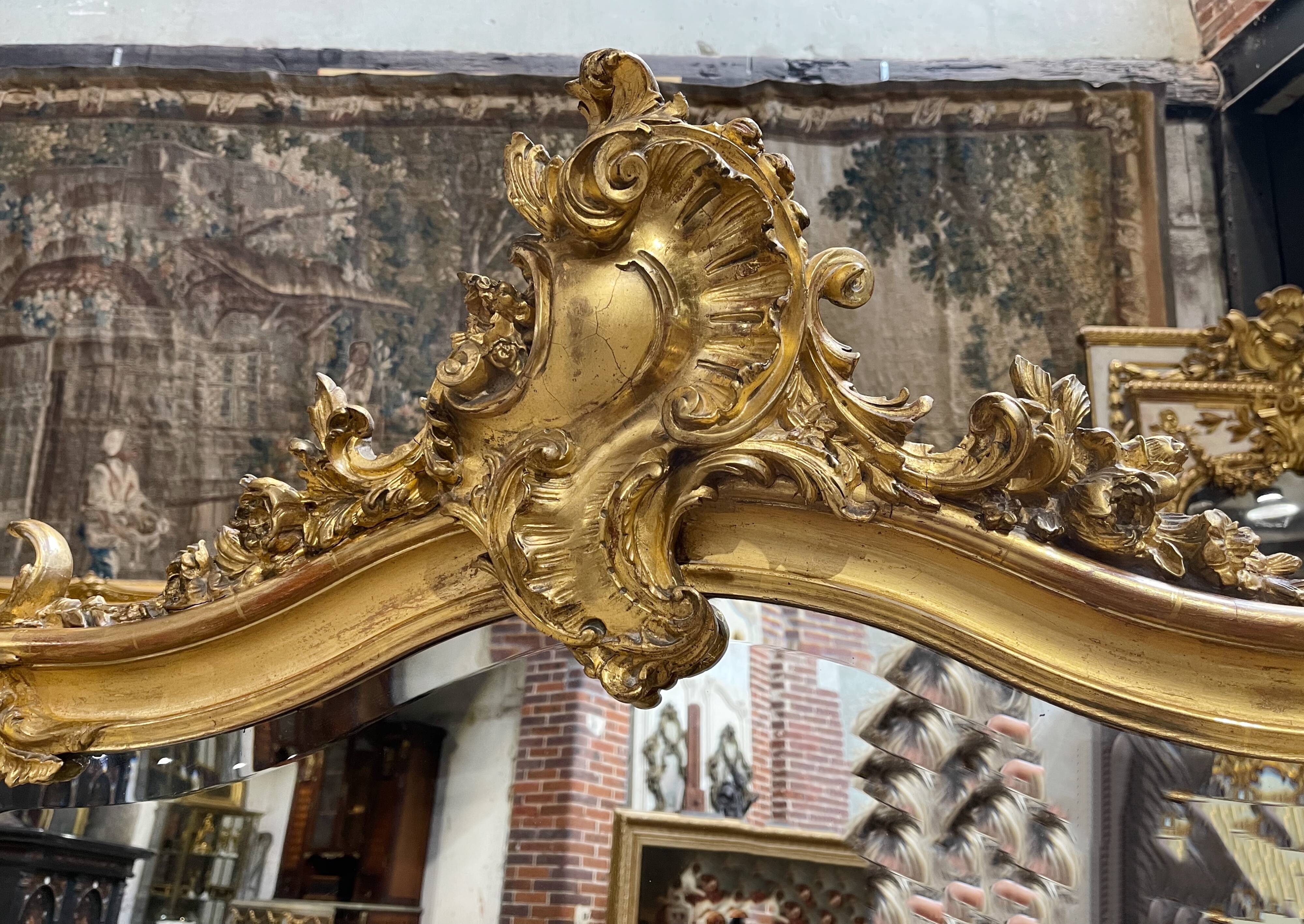 Napoleon III period fireplace mirror in gilded louis XV style wood